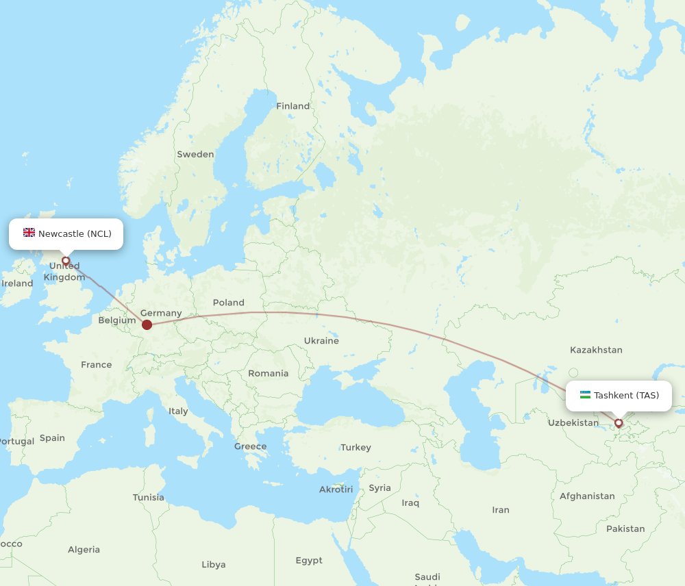 NCL-TAS flight routes