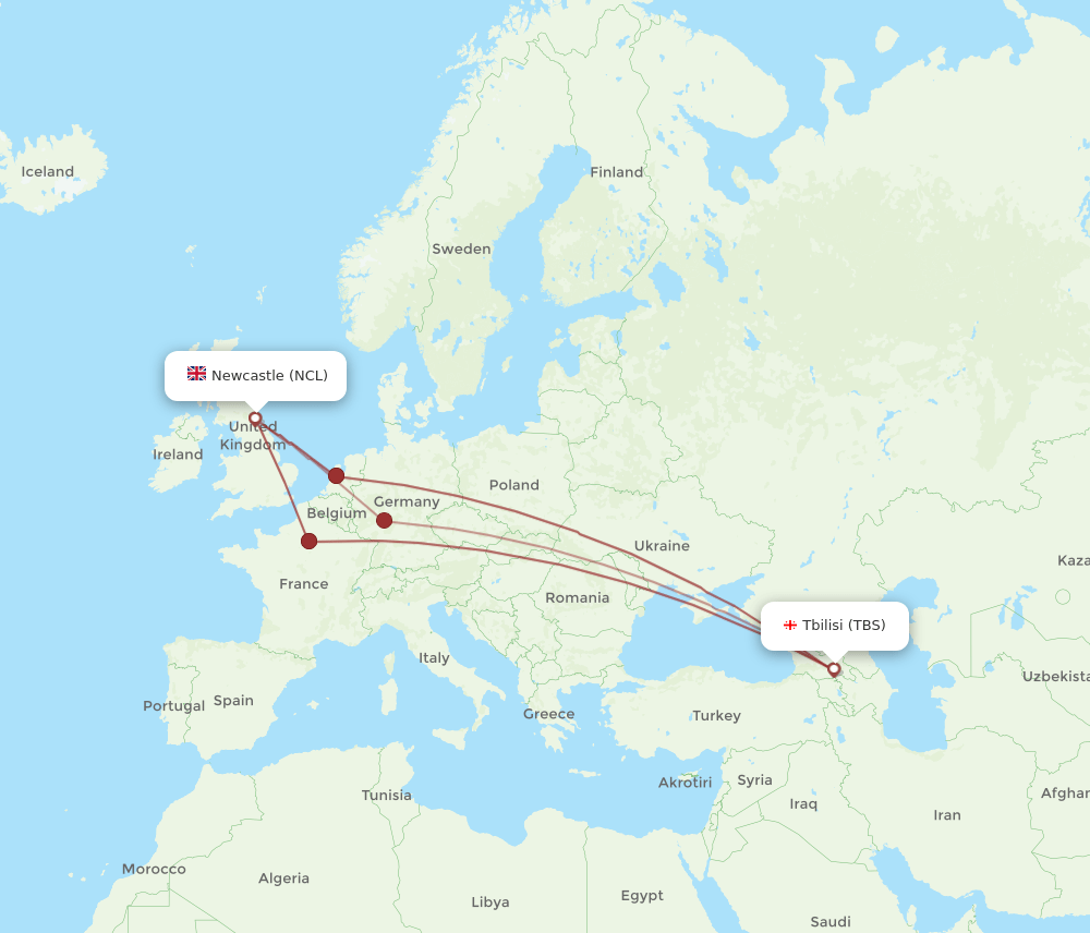 NCL-TBS flight routes