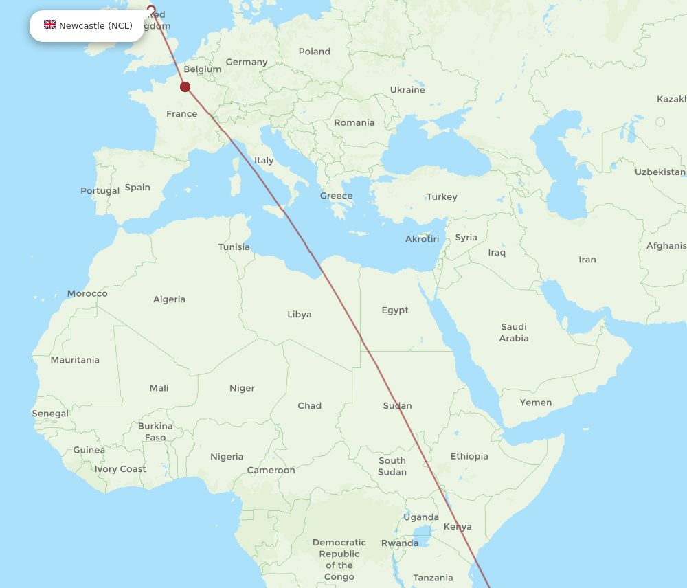NCL-TNR flight routes
