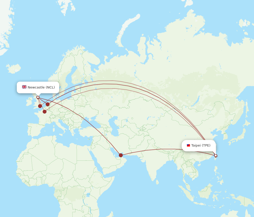 NCL-TPE flight routes
