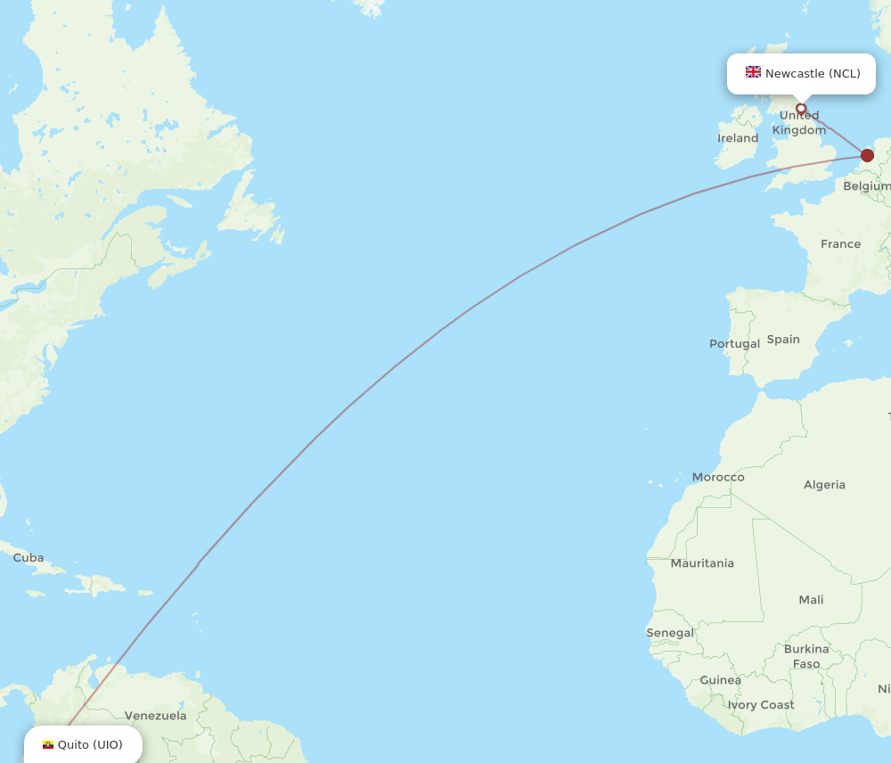NCL-UIO flight routes