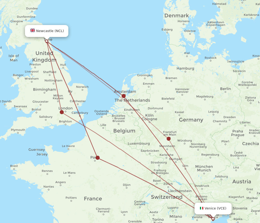 NCL-VCE flight routes