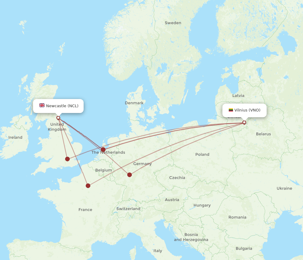 NCL-VNO flight routes
