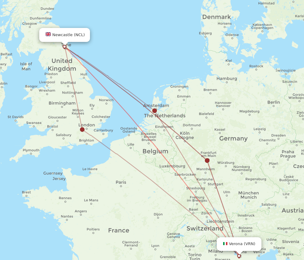 NCL to VRN flights and routes map