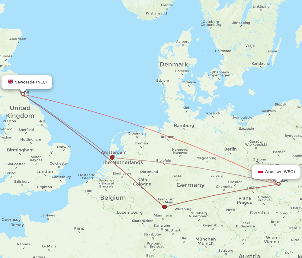 NCL-WRO flight routes