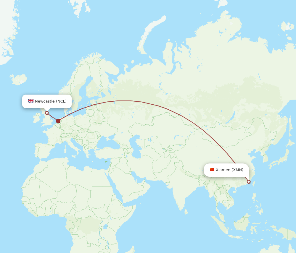 NCL-XMN flight routes