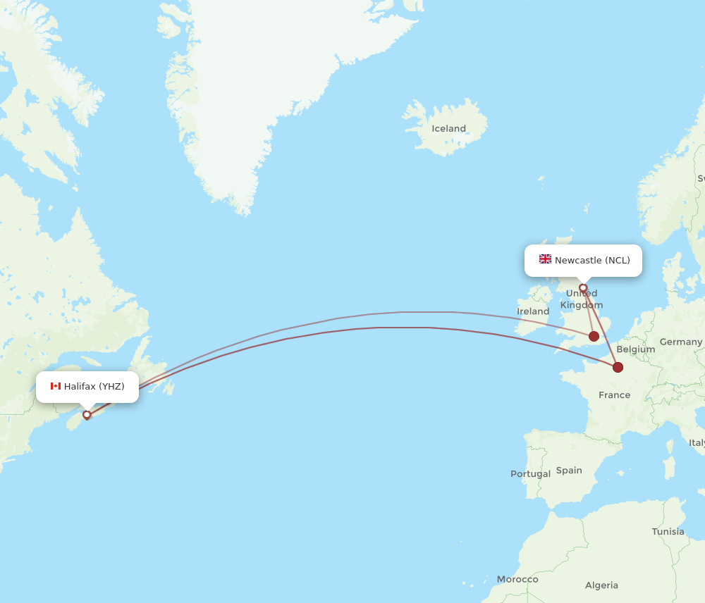 NCL to YHZ flights and routes map