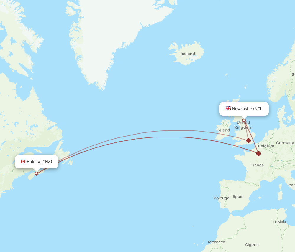 NCL-YHZ flight routes