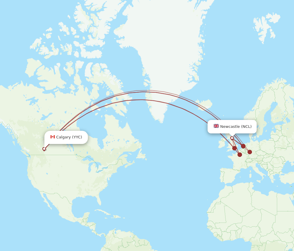 NCL-YYC flight routes