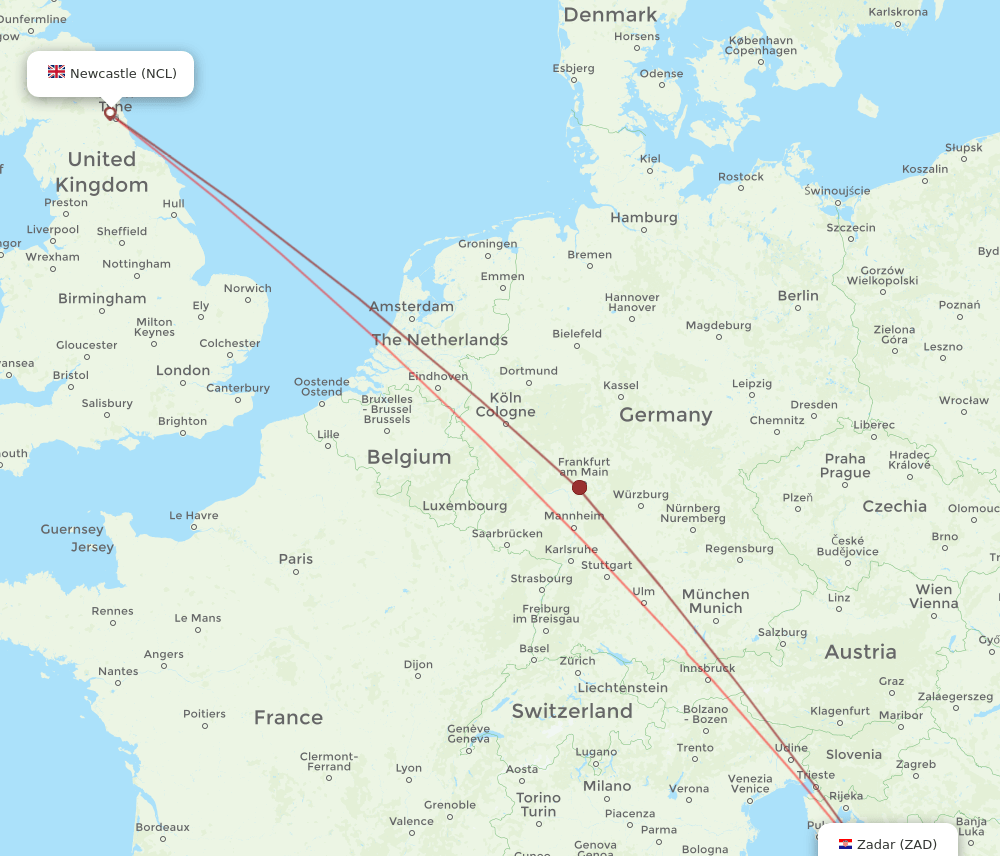 NCL to ZAD flights and routes map