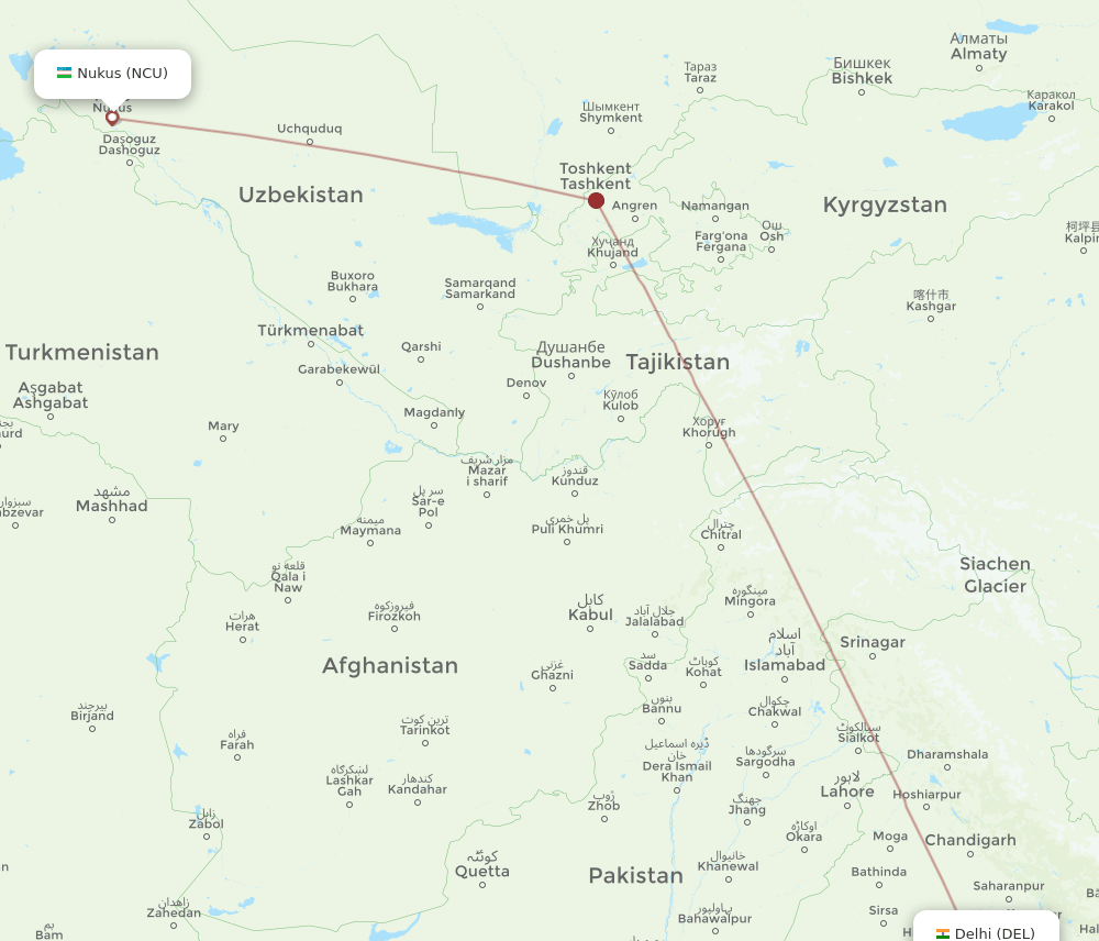 NCU to DEL flights and routes map