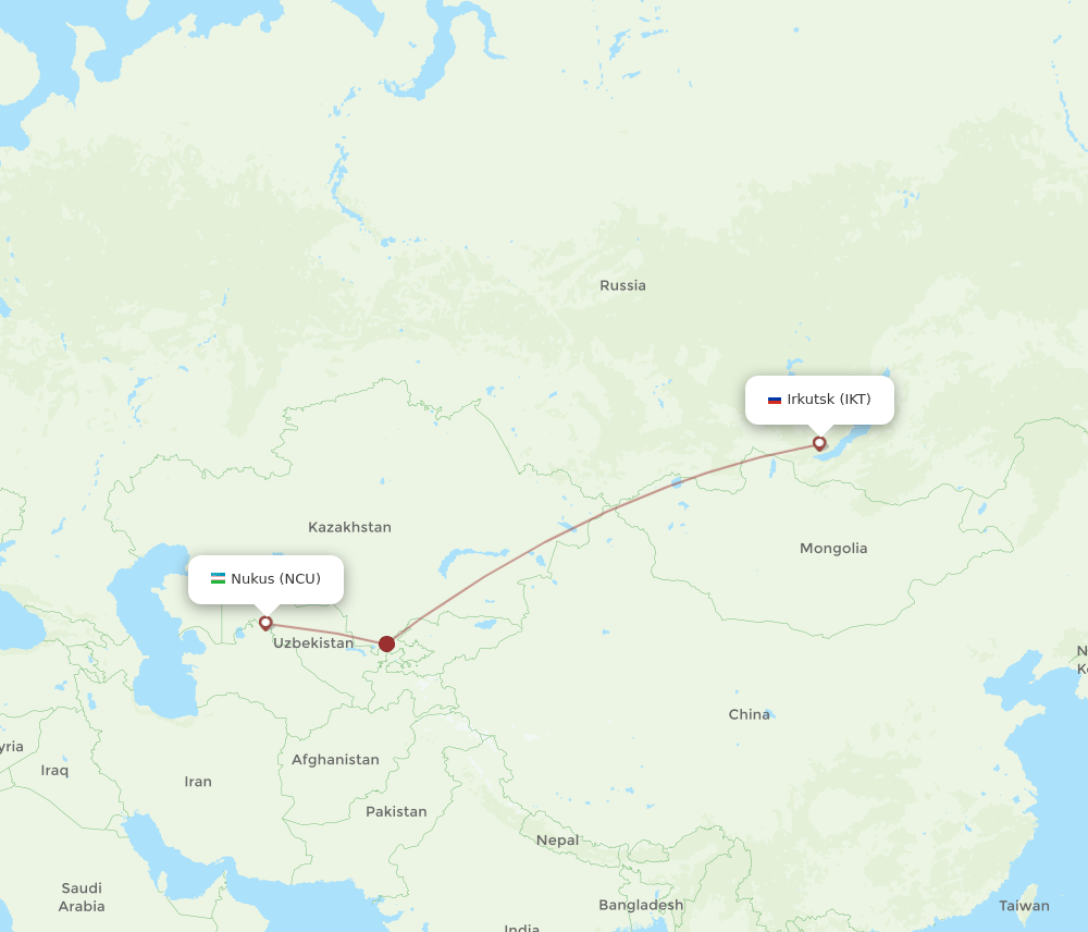 Nukus - Irkutsk route map and flight paths