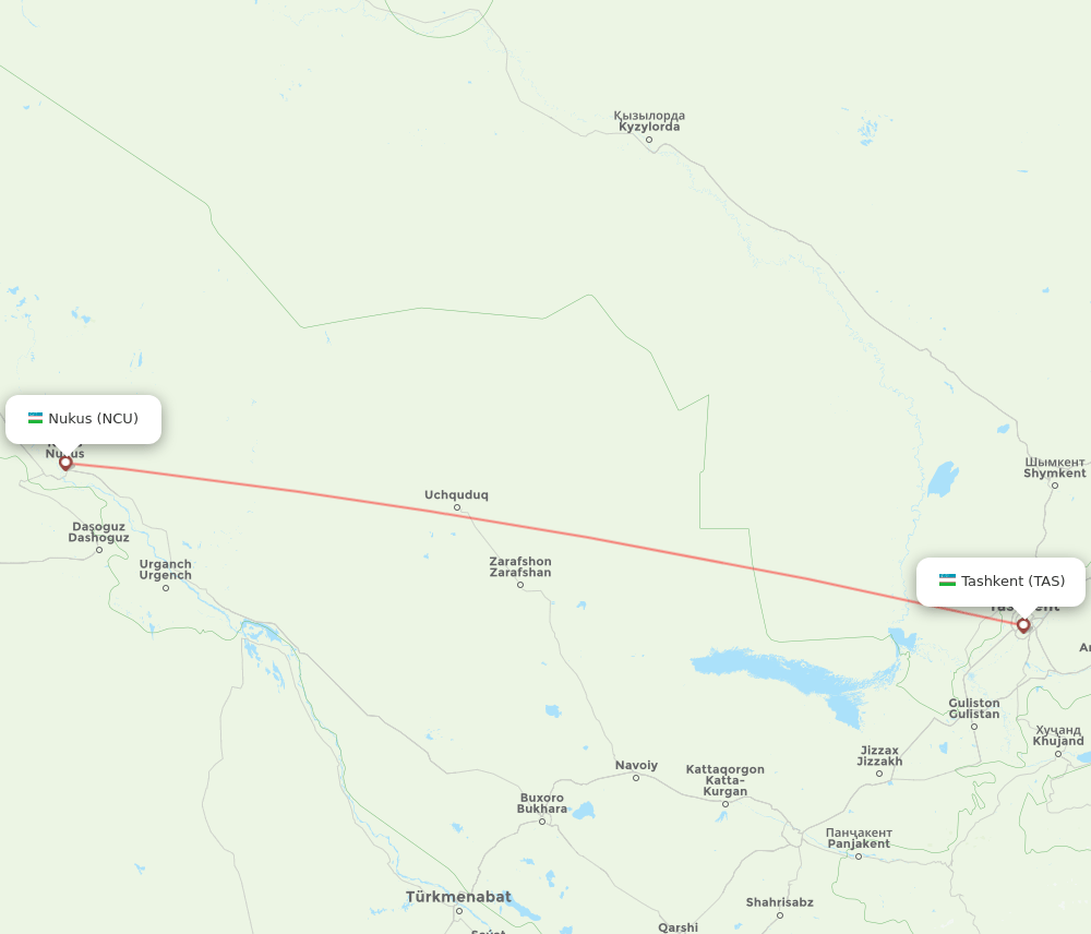 Nukus - Tashkent route map and flight paths