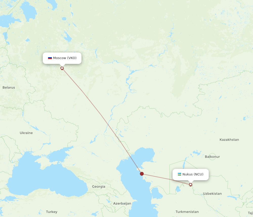 Moscow - Nukus route map and flight paths