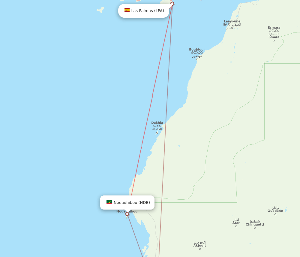 NDB to LPA flights and routes map