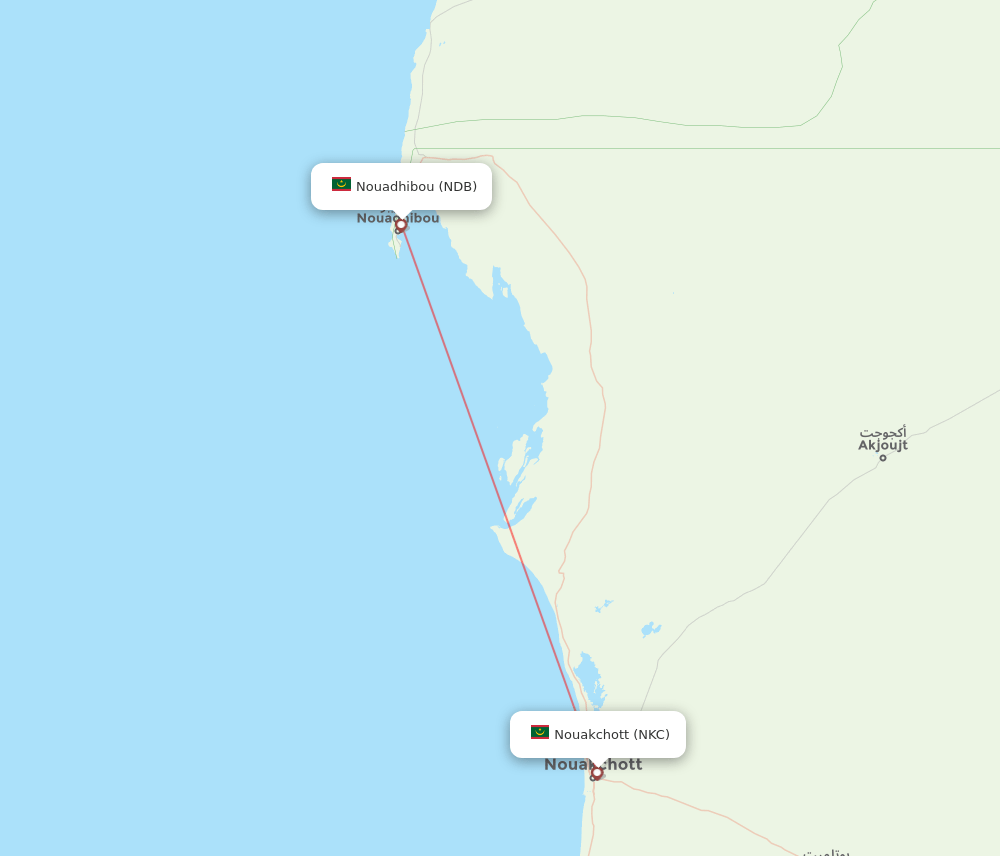 Nouadhibou - Nouakchott route map and flight paths