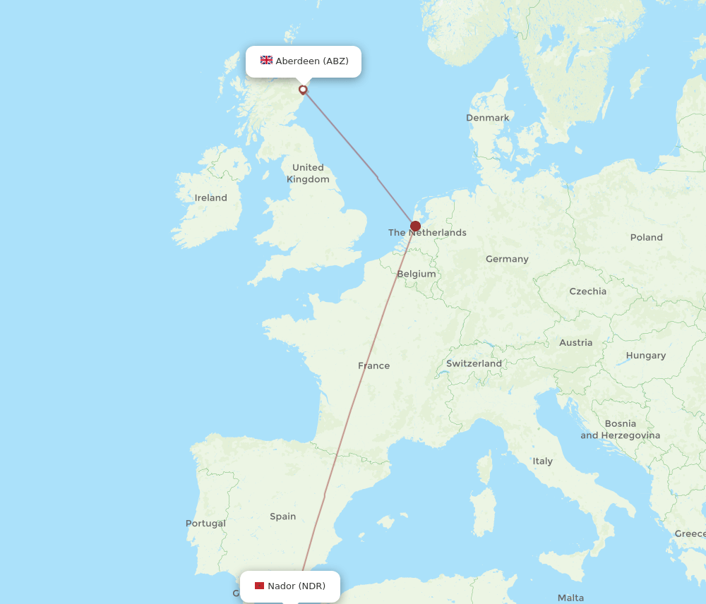 NDR to ABZ flights and routes map