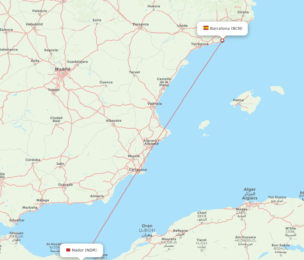 NDR to BCN flights and routes map