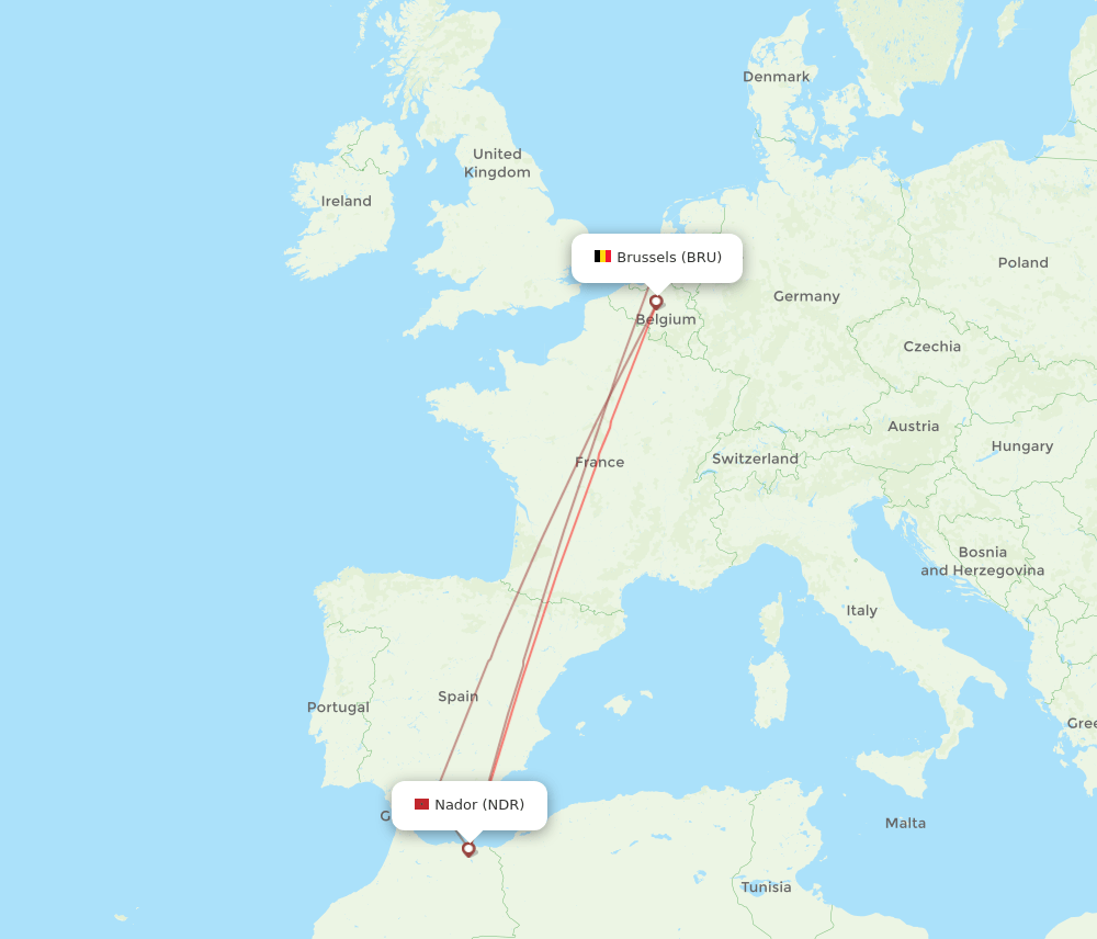 NDR-BRU flight routes
