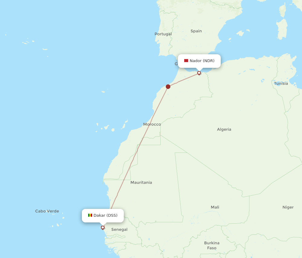 NDR to DSS flights and routes map