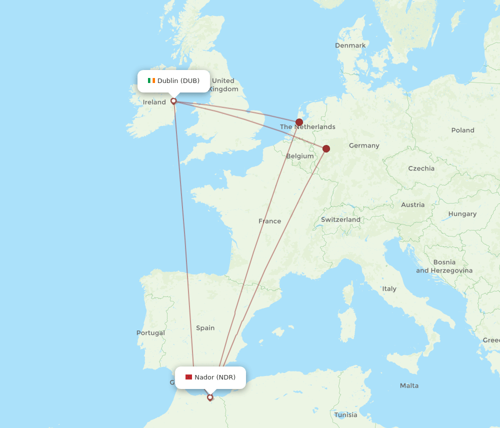 NDR to DUB flights and routes map