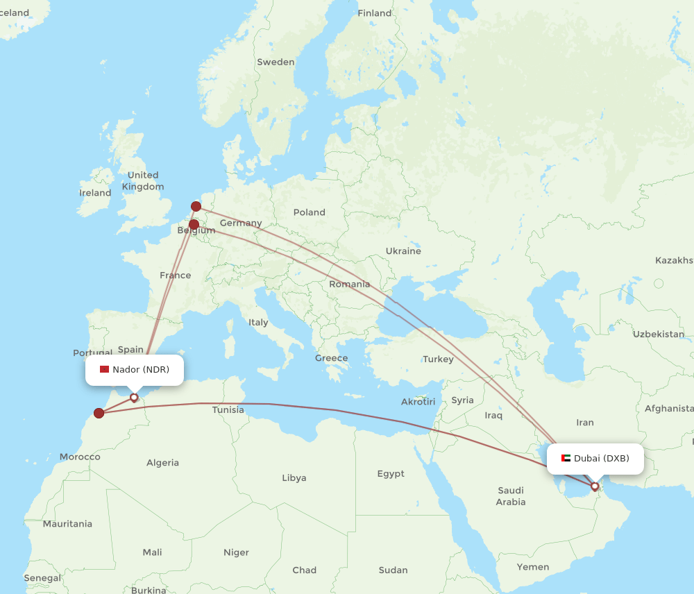 NDR-DXB flight routes