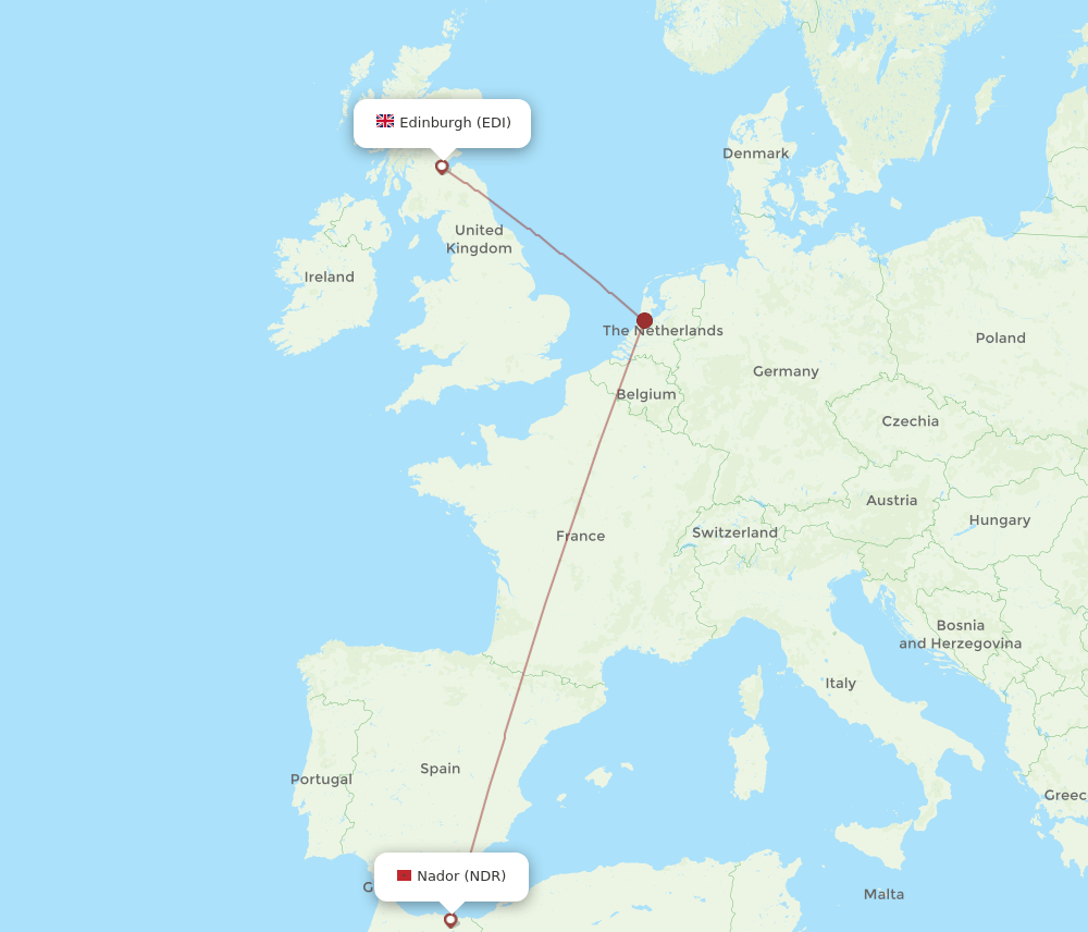 NDR to EDI flights and routes map