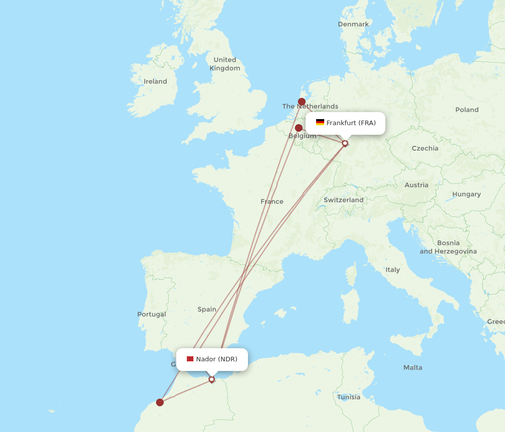 NDR-FRA flight routes