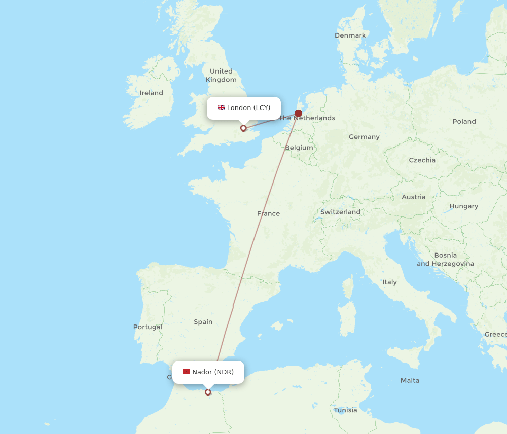 NDR to LCY flights and routes map