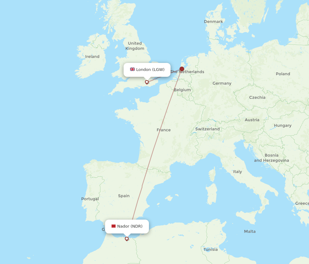 NDR-LGW flight routes