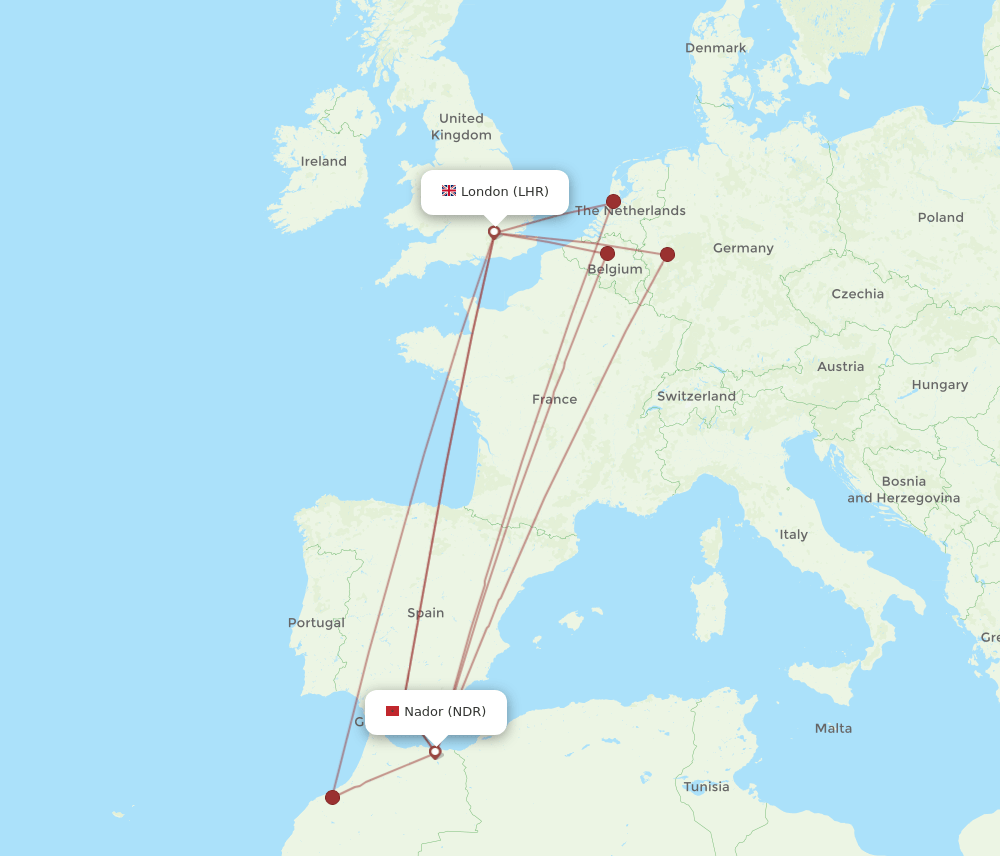 NDR-LHR flight routes