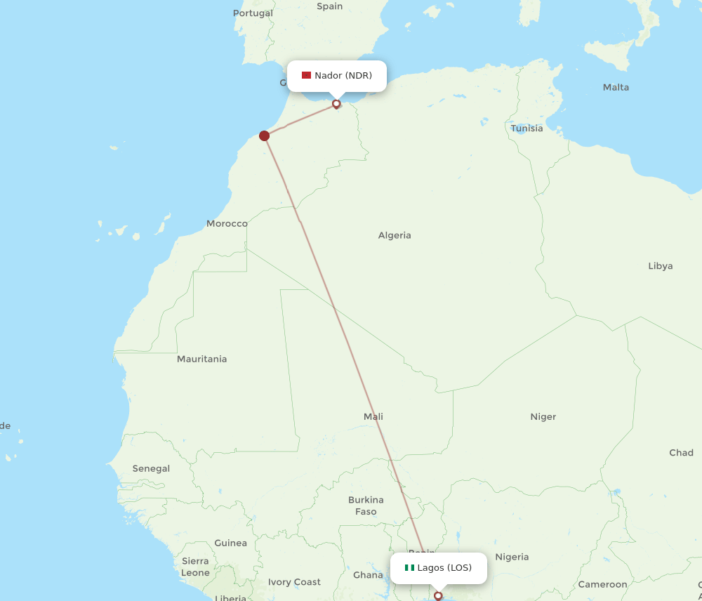 NDR to LOS flights and routes map