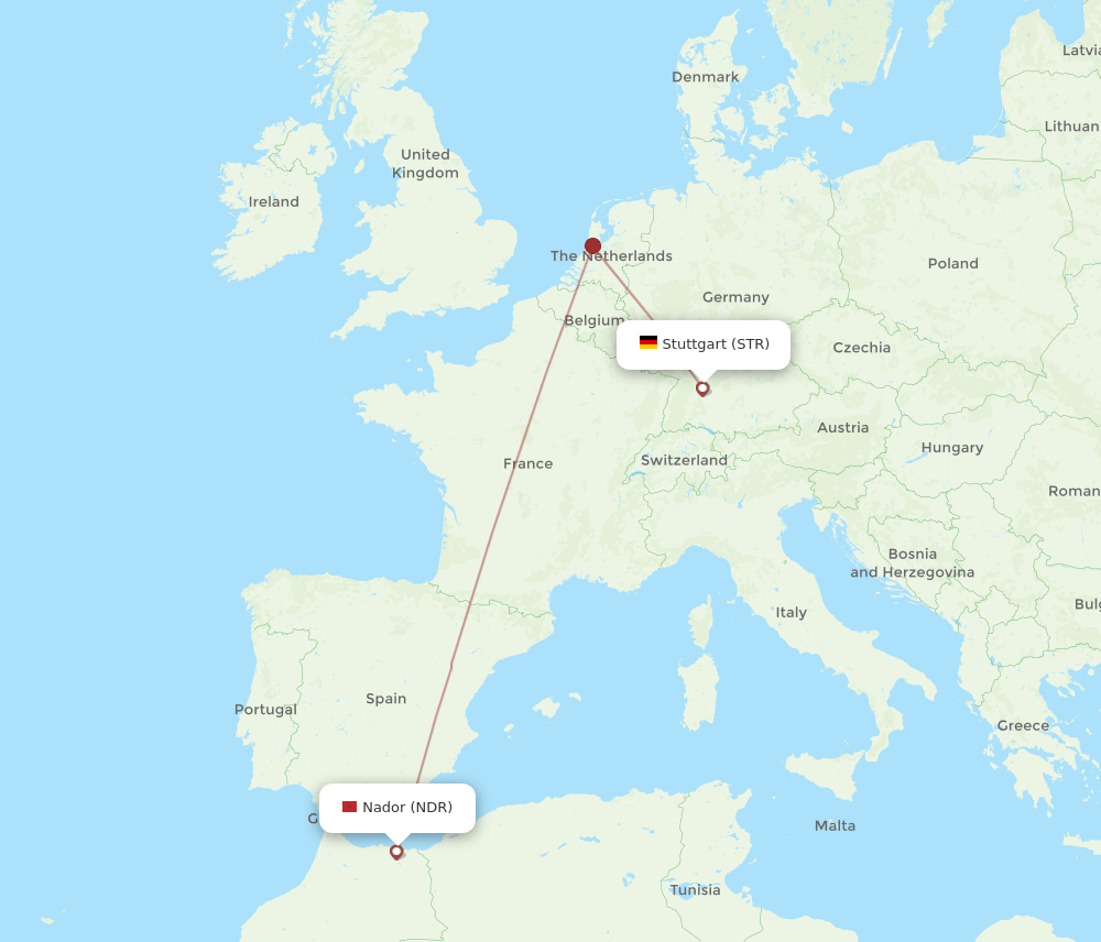 Stuttgart - Nador route map and flight paths