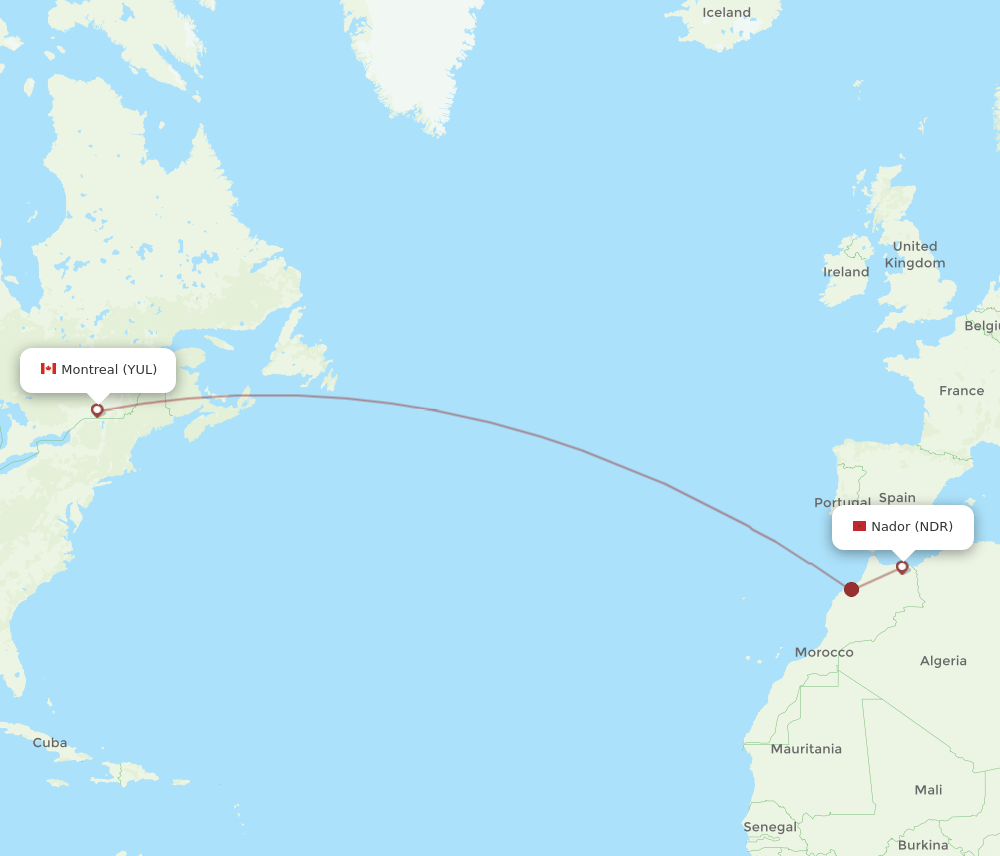 NDR to YUL flights and routes map