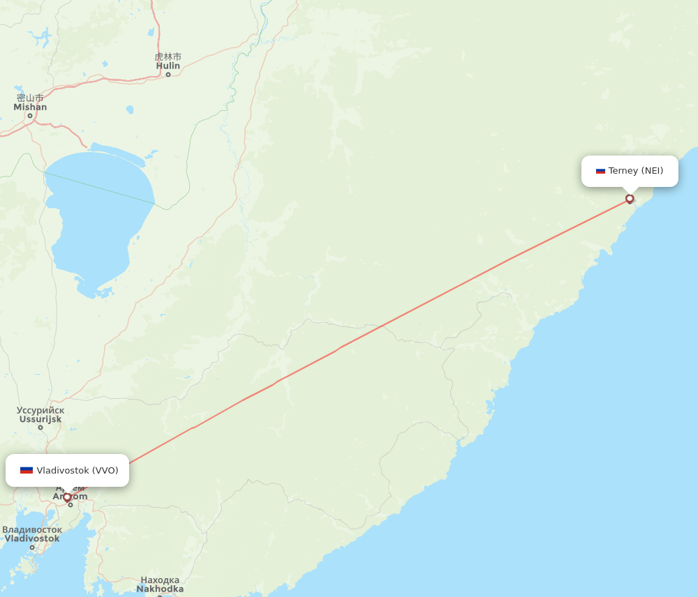 Terney - Vladivostok route map and flight paths