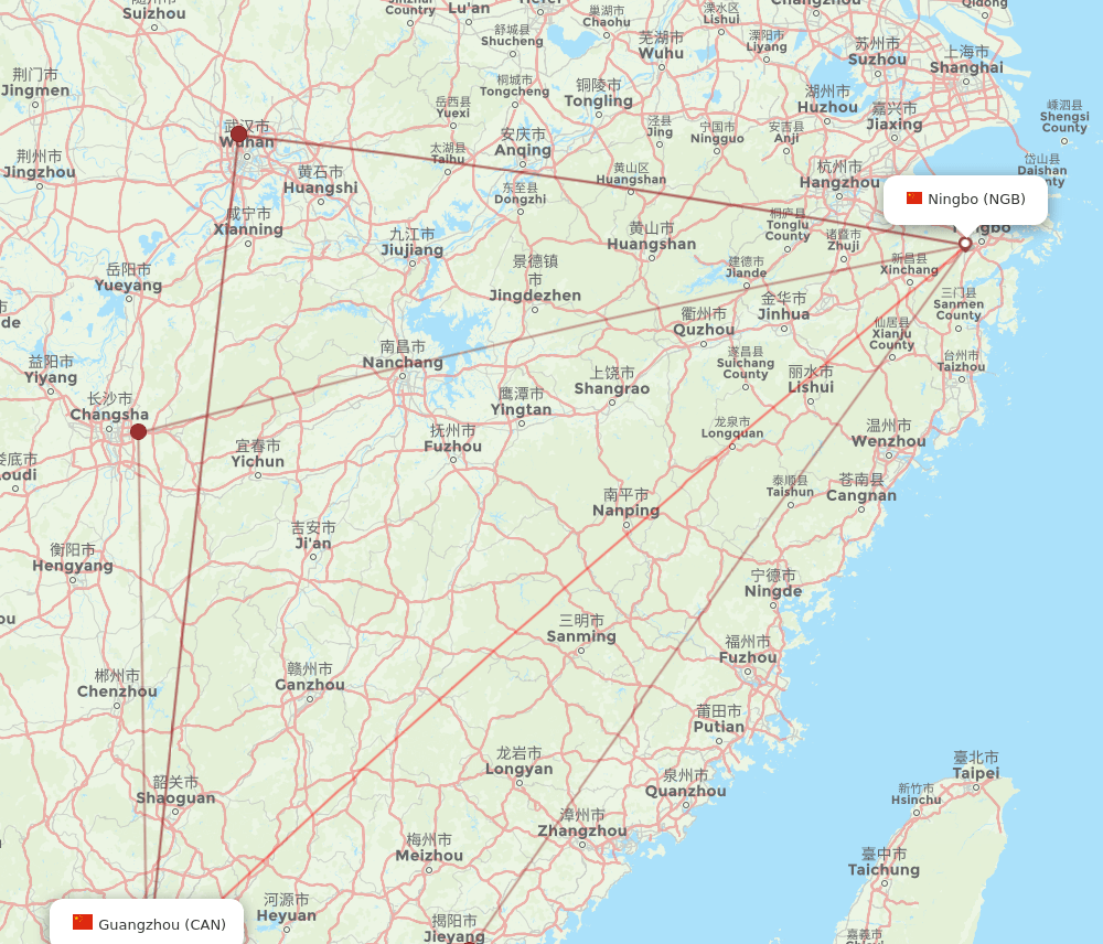 NGB to CAN flights and routes map