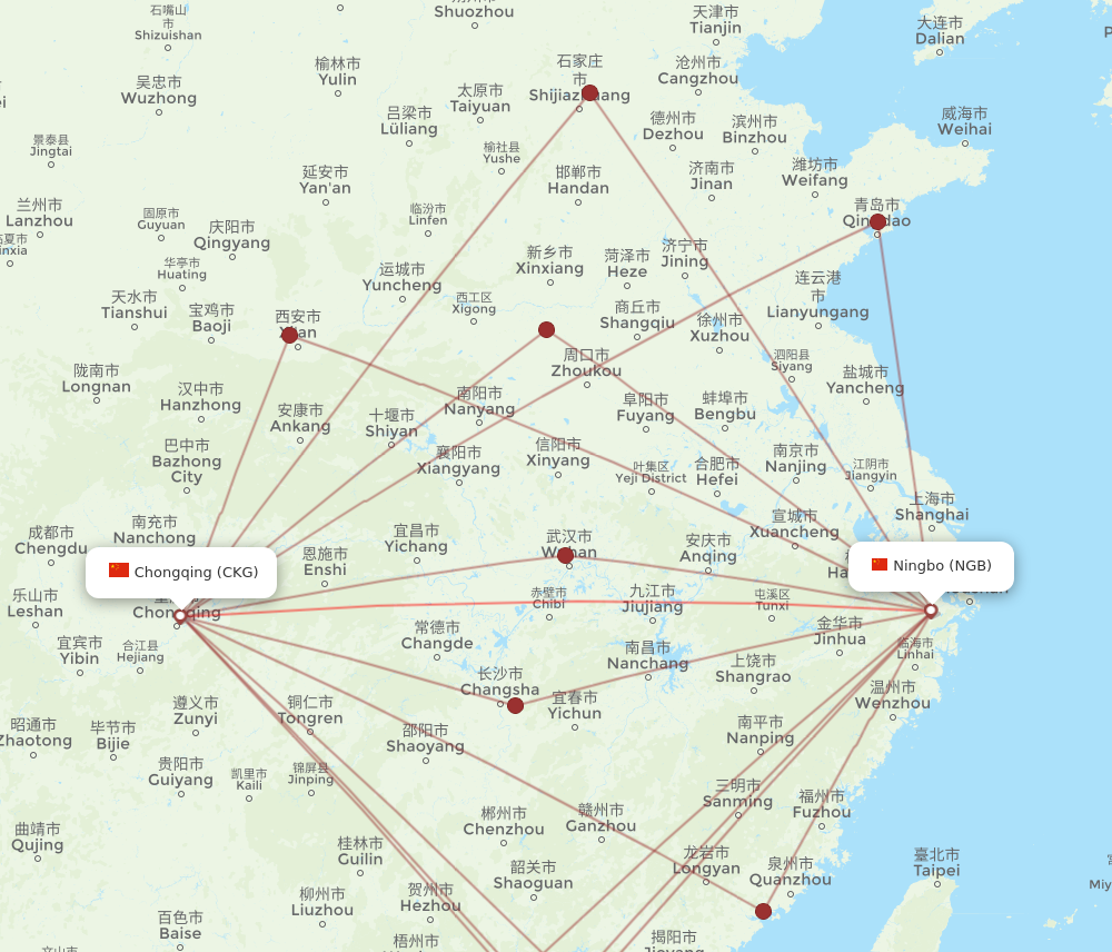 NGB to CKG flights and routes map