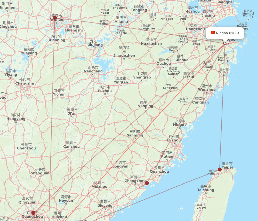 NGB to HKG flights and routes map