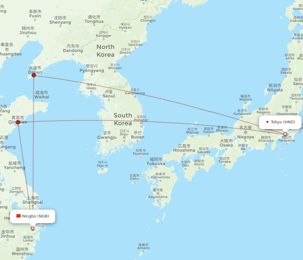 NGB-HND flight routes