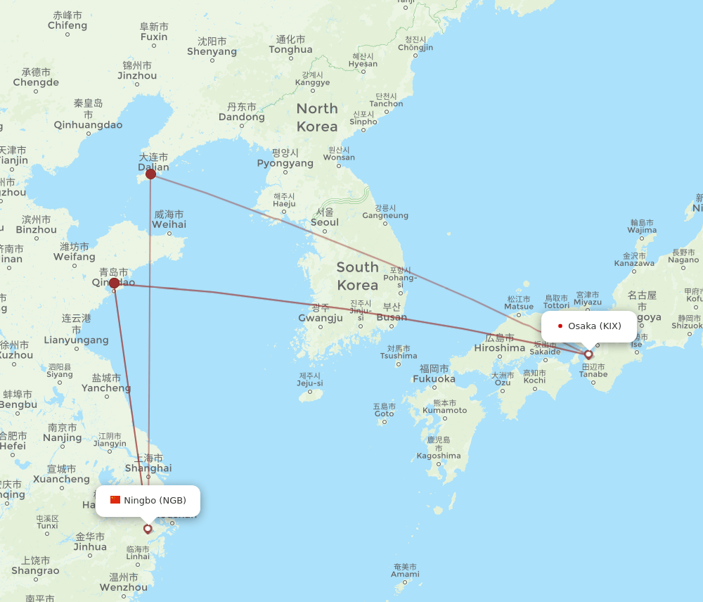 NGB-KIX flight routes