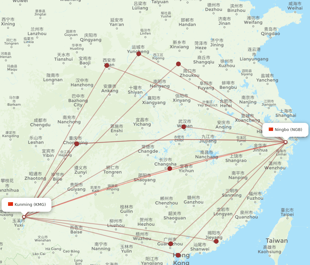 NGB-KMG flight routes