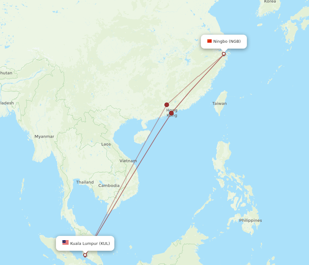 NGB-KUL flight routes