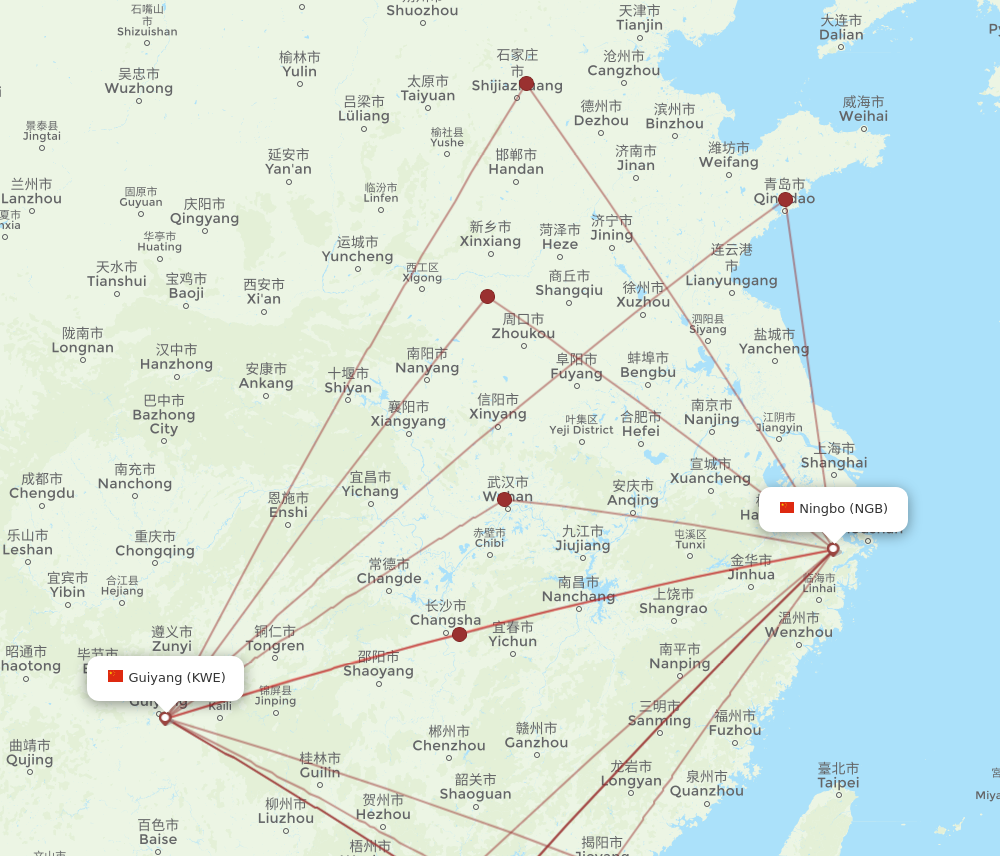 NGB to KWE flights and routes map