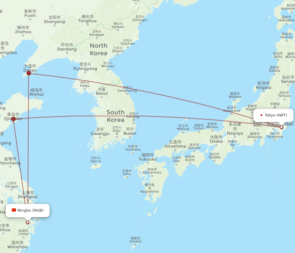 NGB-NRT flight routes