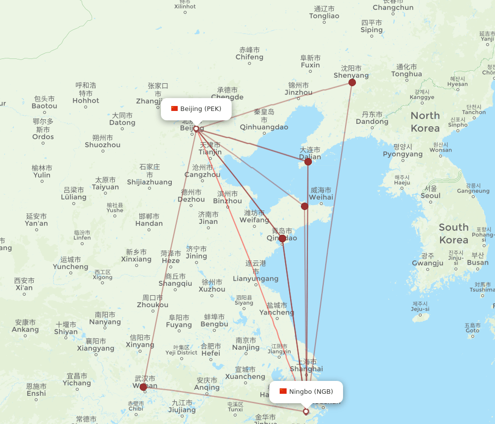 NGB to PEK flights and routes map