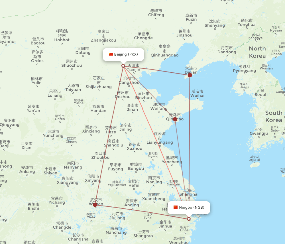 NGB to PKX flights and routes map