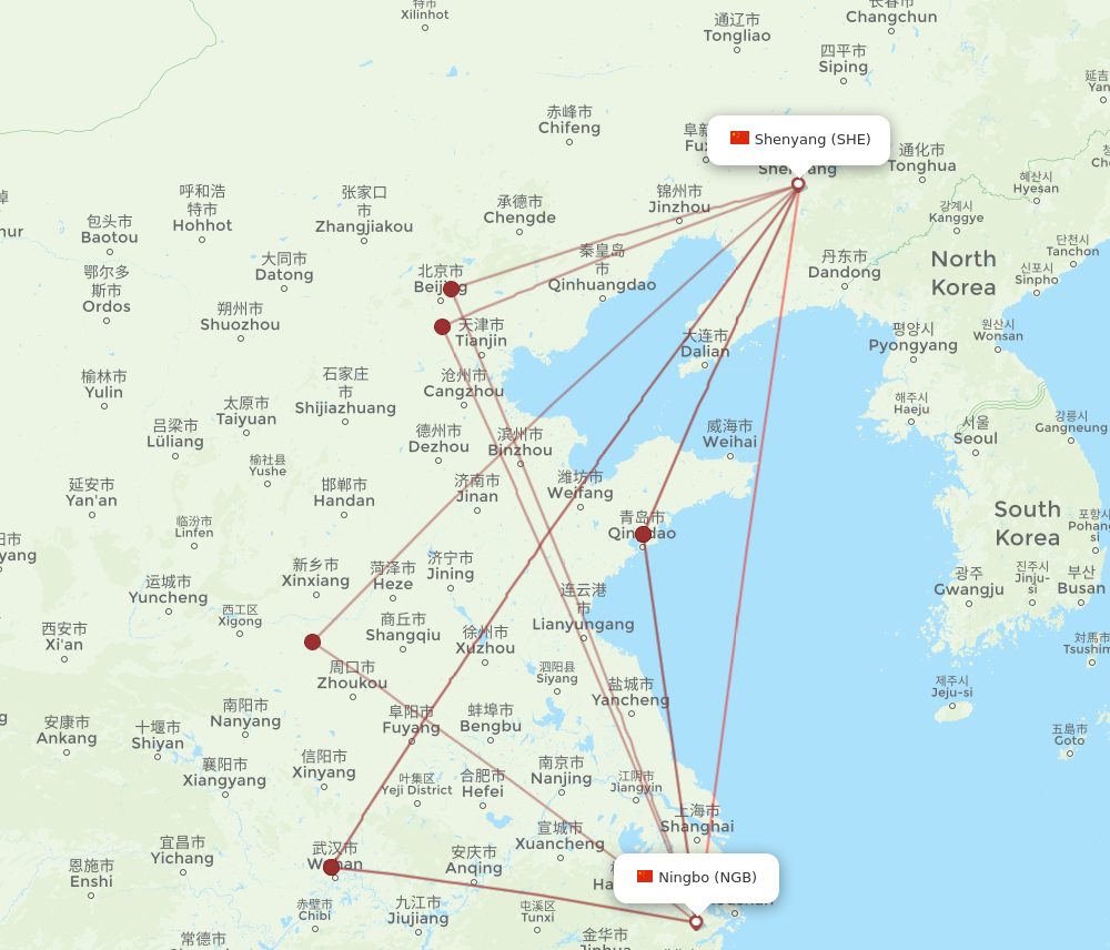 NGB to SHE flights and routes map