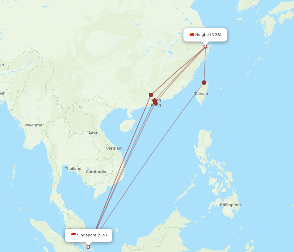NGB to SIN flights and routes map