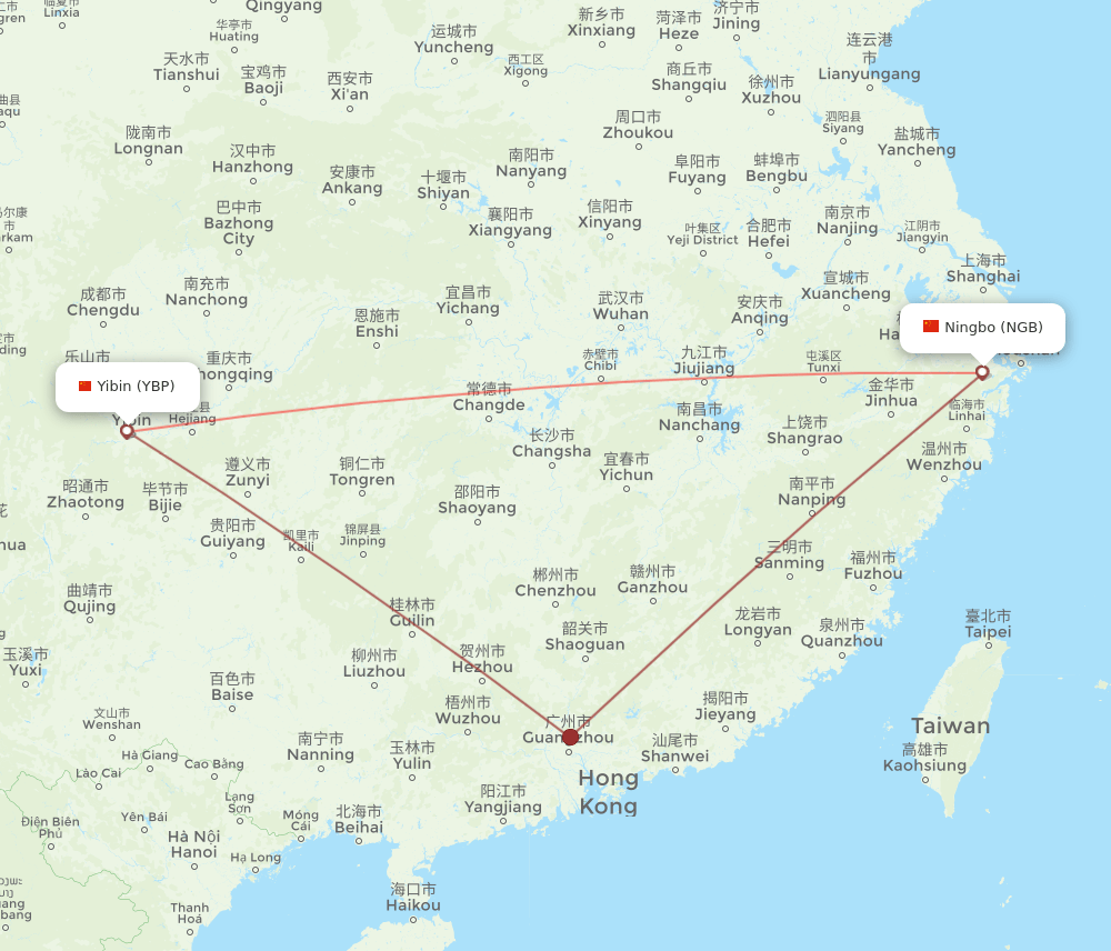 NGB-YBP flight routes