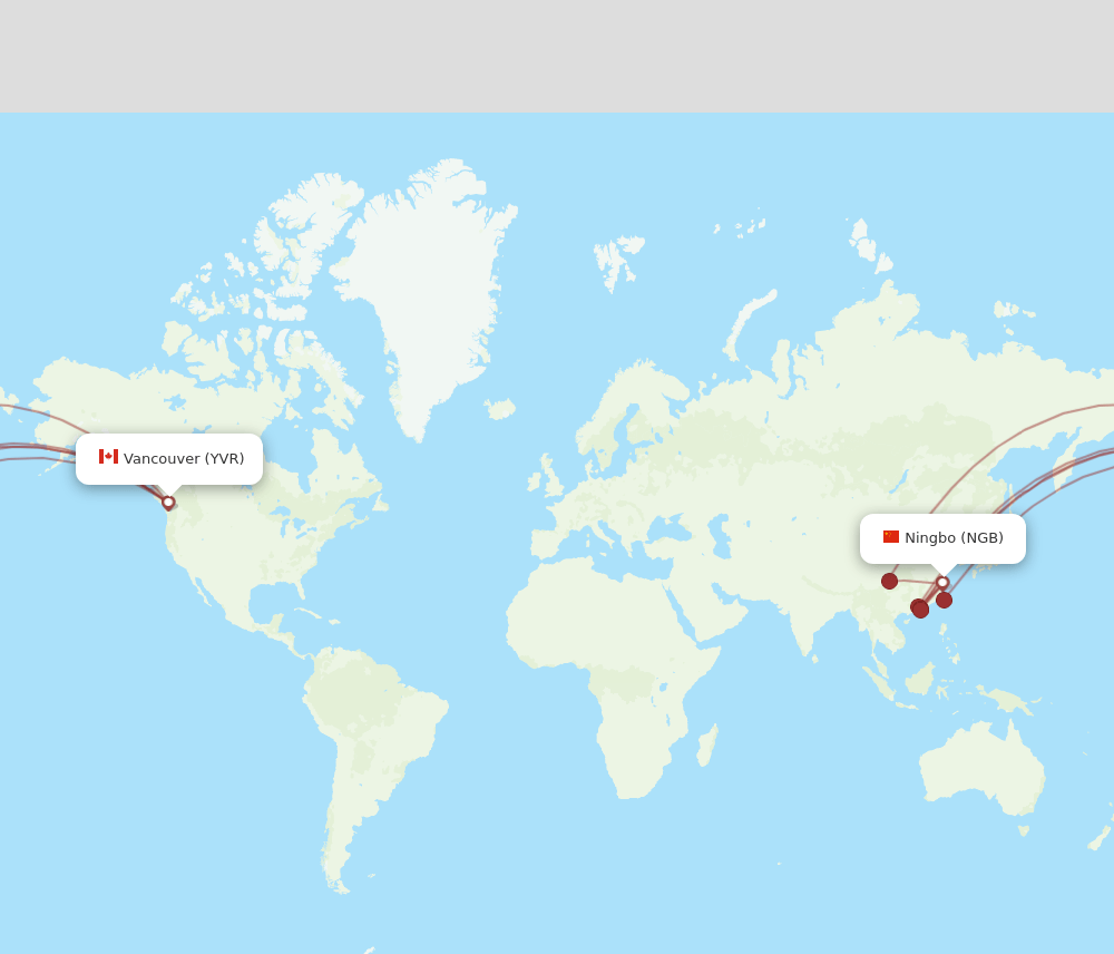 Vancouver - Ningbo route map and flight paths
